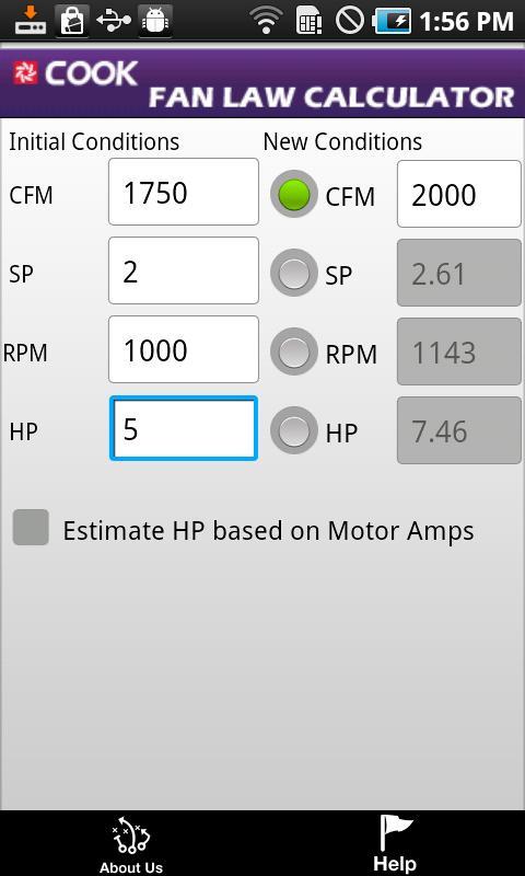 Loren Cook Fan Law Calculator