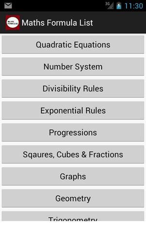 Maths Formula List
