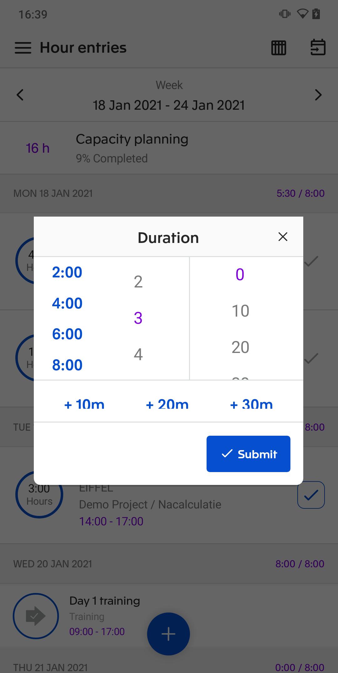 Exact Hour Entry