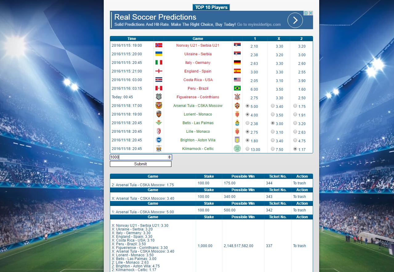 Ticket 1x2 Soccer Betting Game