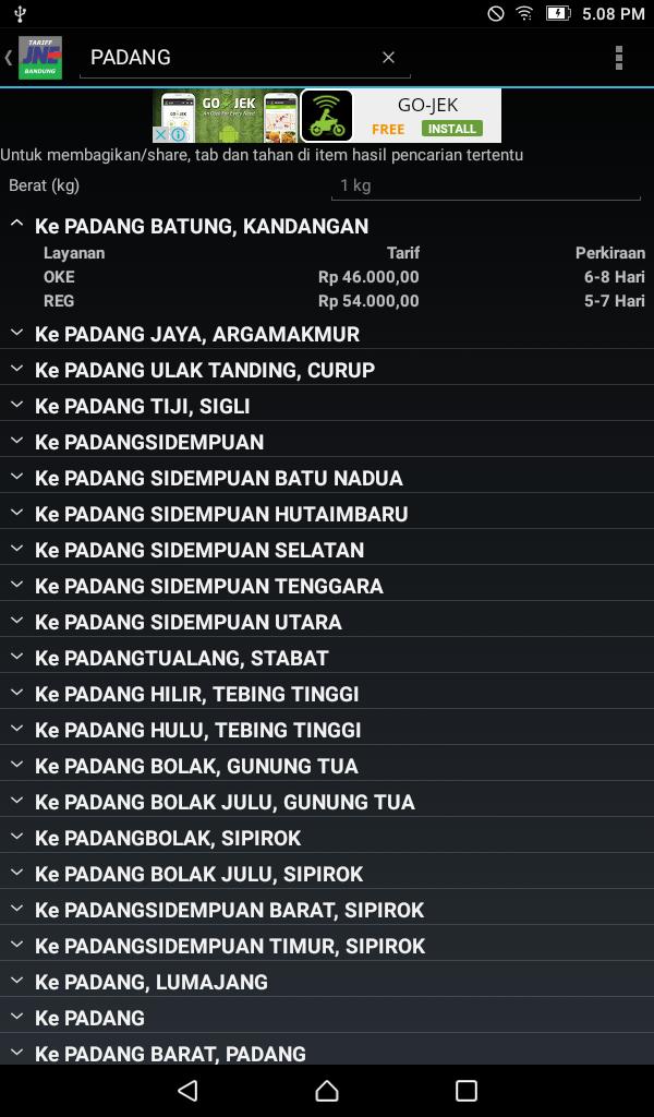 Tarif JNE - Denpasar