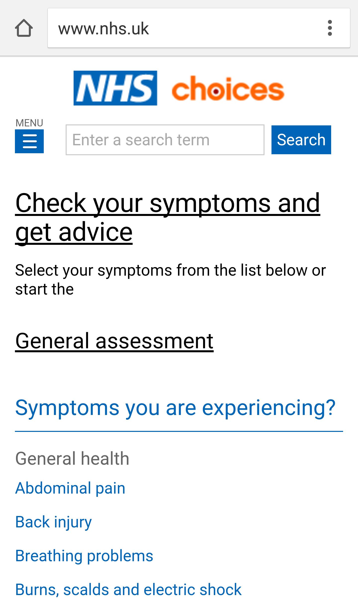 NHS Health and Symptom checker