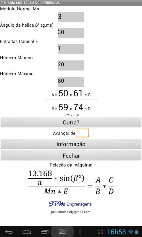 Calculo de engrenagem Rec.