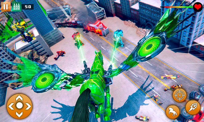 Flying Robot Unicorn Attack Bike Shooting Games