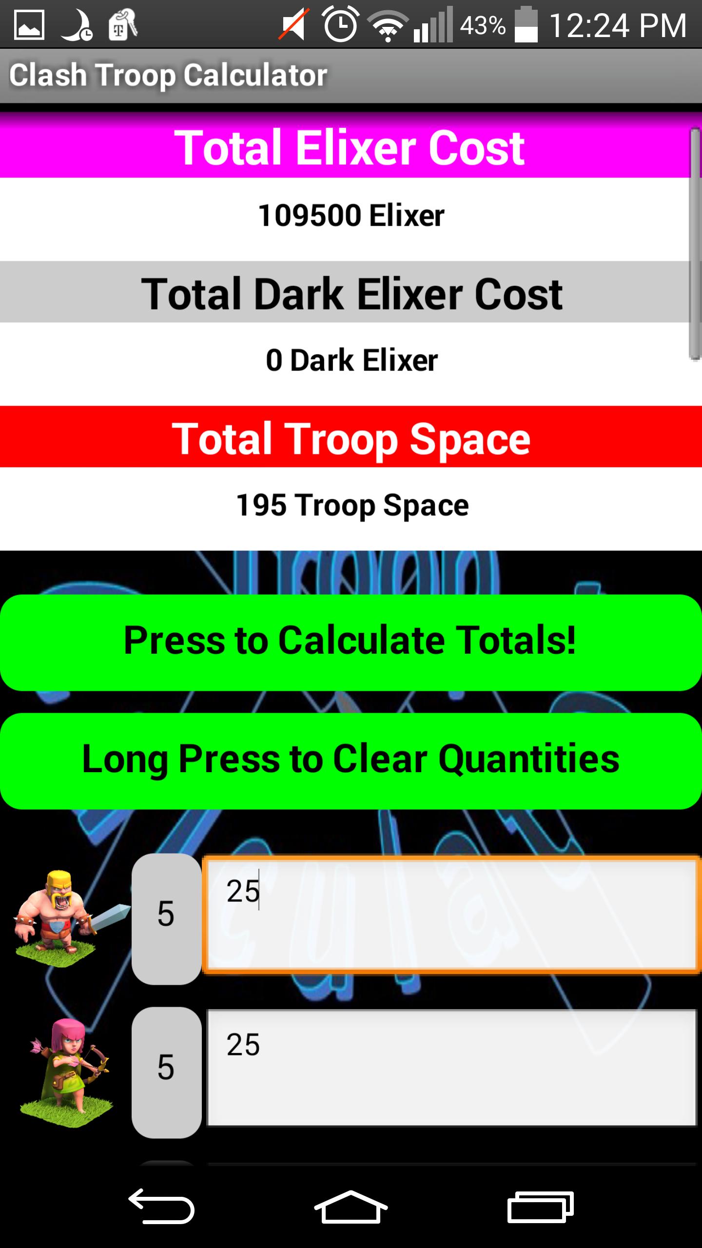 Clash Troop Calculator