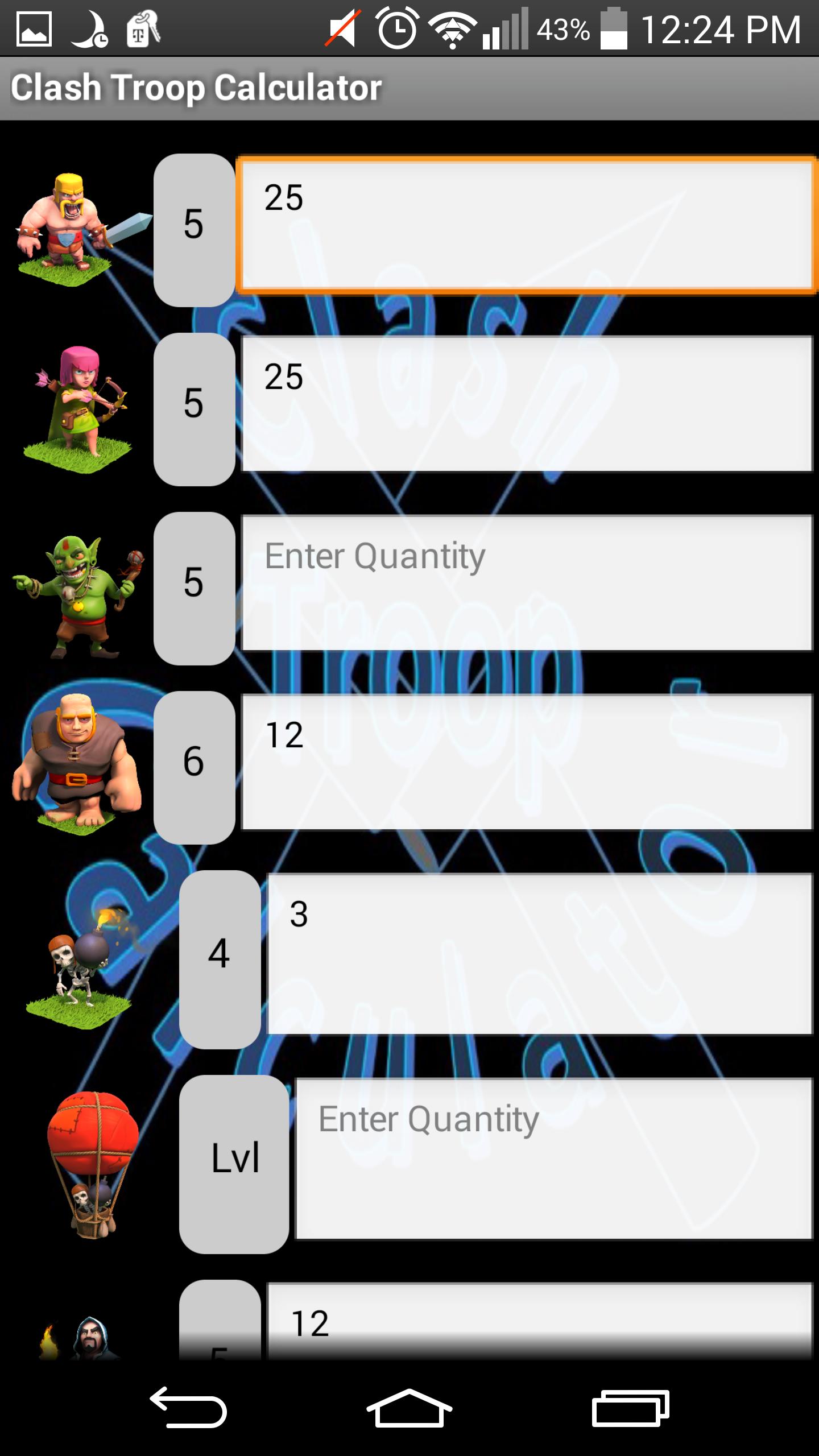 Clash Troop Calculator