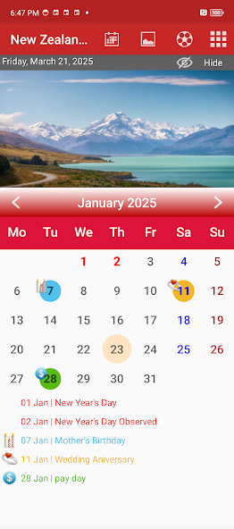 NZ Calendar 2025