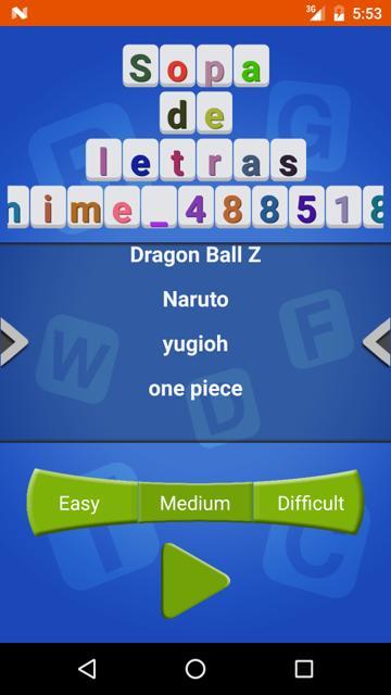 Sopa de letras anime