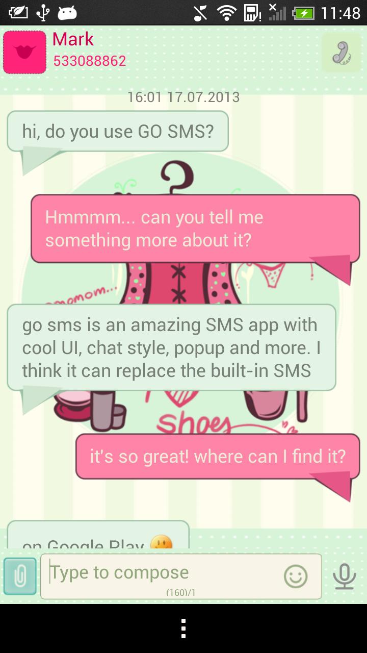 GO SMS I Love Shoes Theme