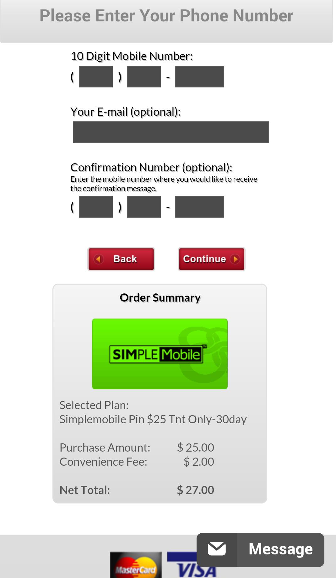 Simple mobile refill topup