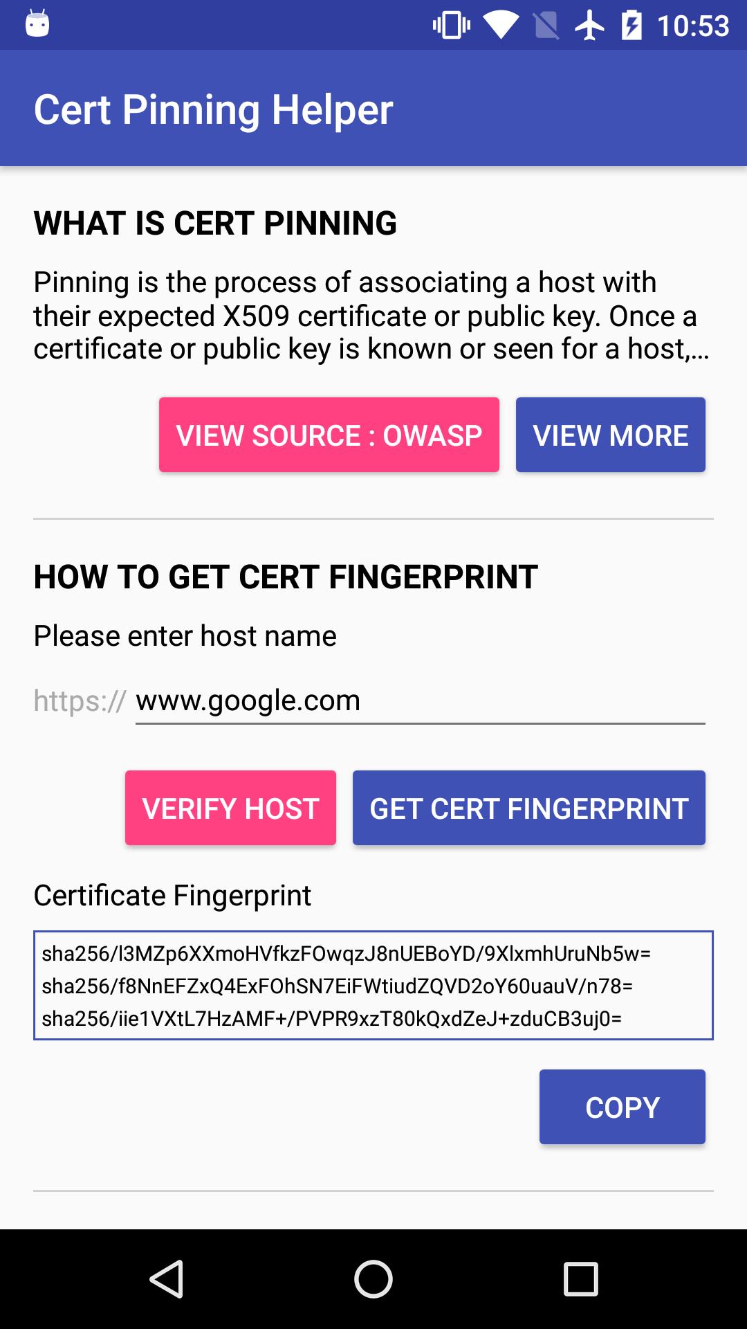 Certificate Pinning Helper