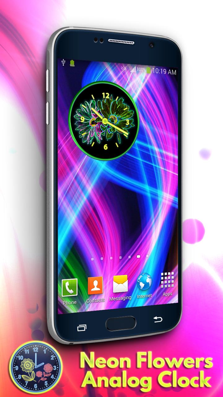 Neon Flowers Analog Clock